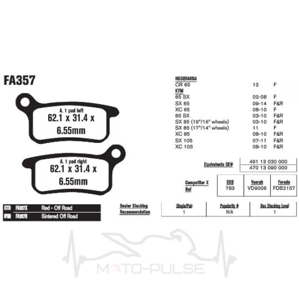 Колодки тормозные EBC FA357TT KTM SX 65