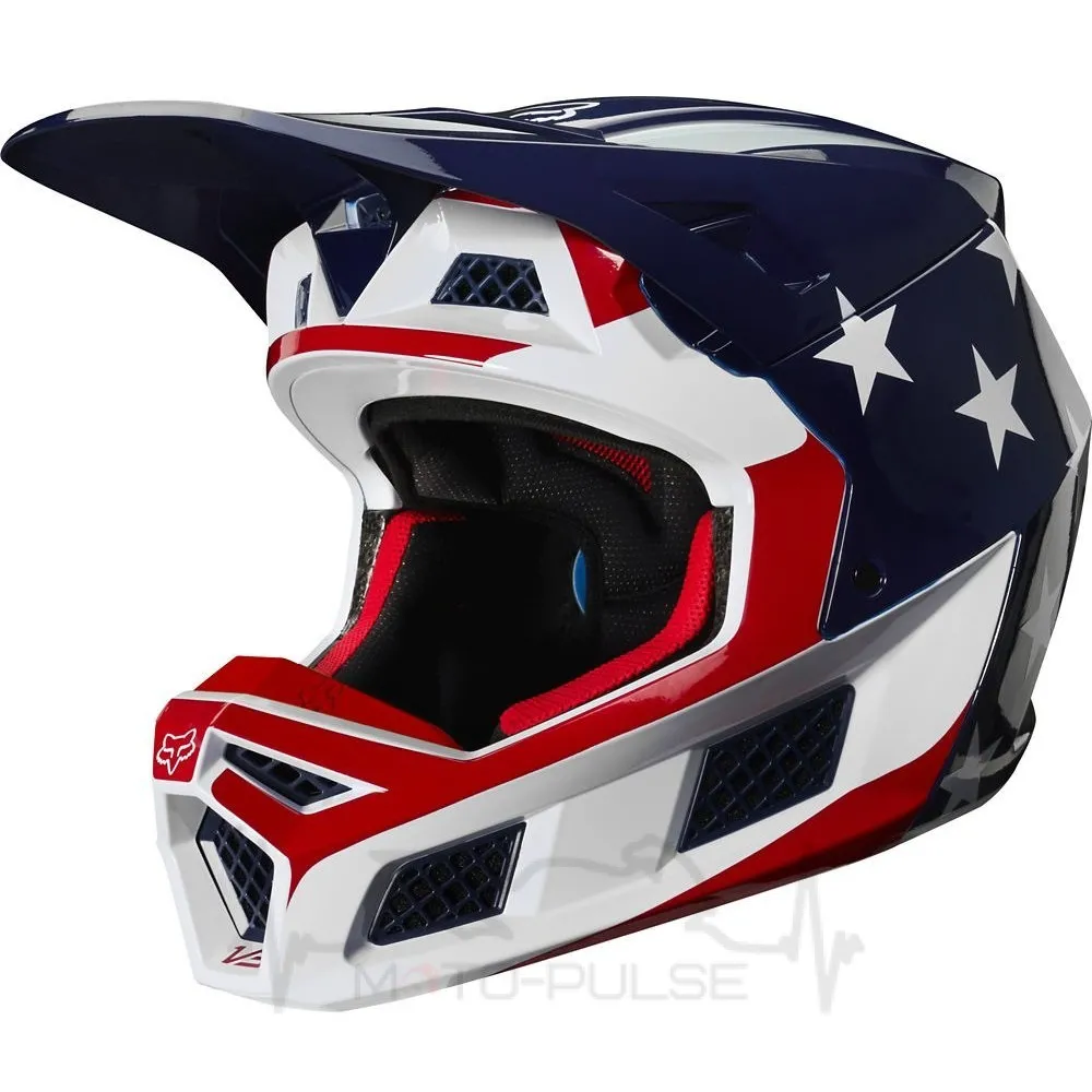 Мотошлем Кросс/Эндуро Fox V3 PREY HELMET, ECE [WHT/RD/BLU] XL