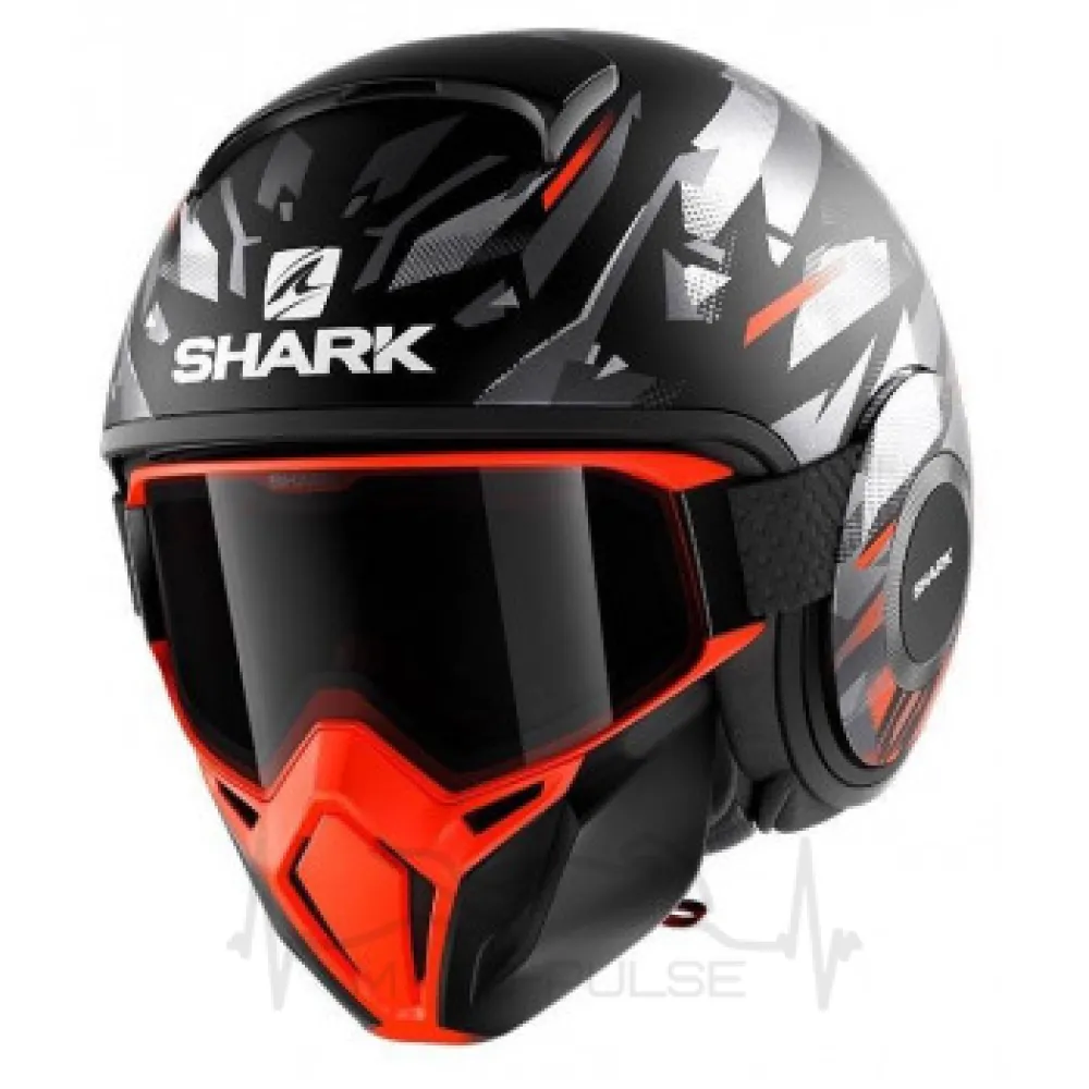 Мотошлем Интеграл Shark STREET DRAK KANHJI mat black\orange\silver (M)H3314EKOS 